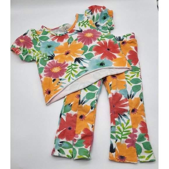 PEEK Baby Girl 2 PC Outfit Cropped Top and Pants Colorful Floral Print 12-18M - Picture 1 of 8